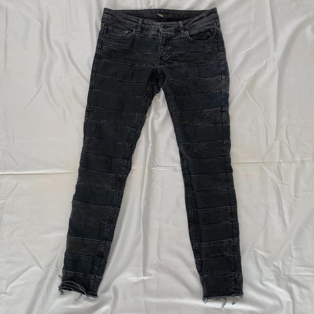 Maje "Knock" Black Patchwork Stripe Low Rise Skinny Ankle Jeans